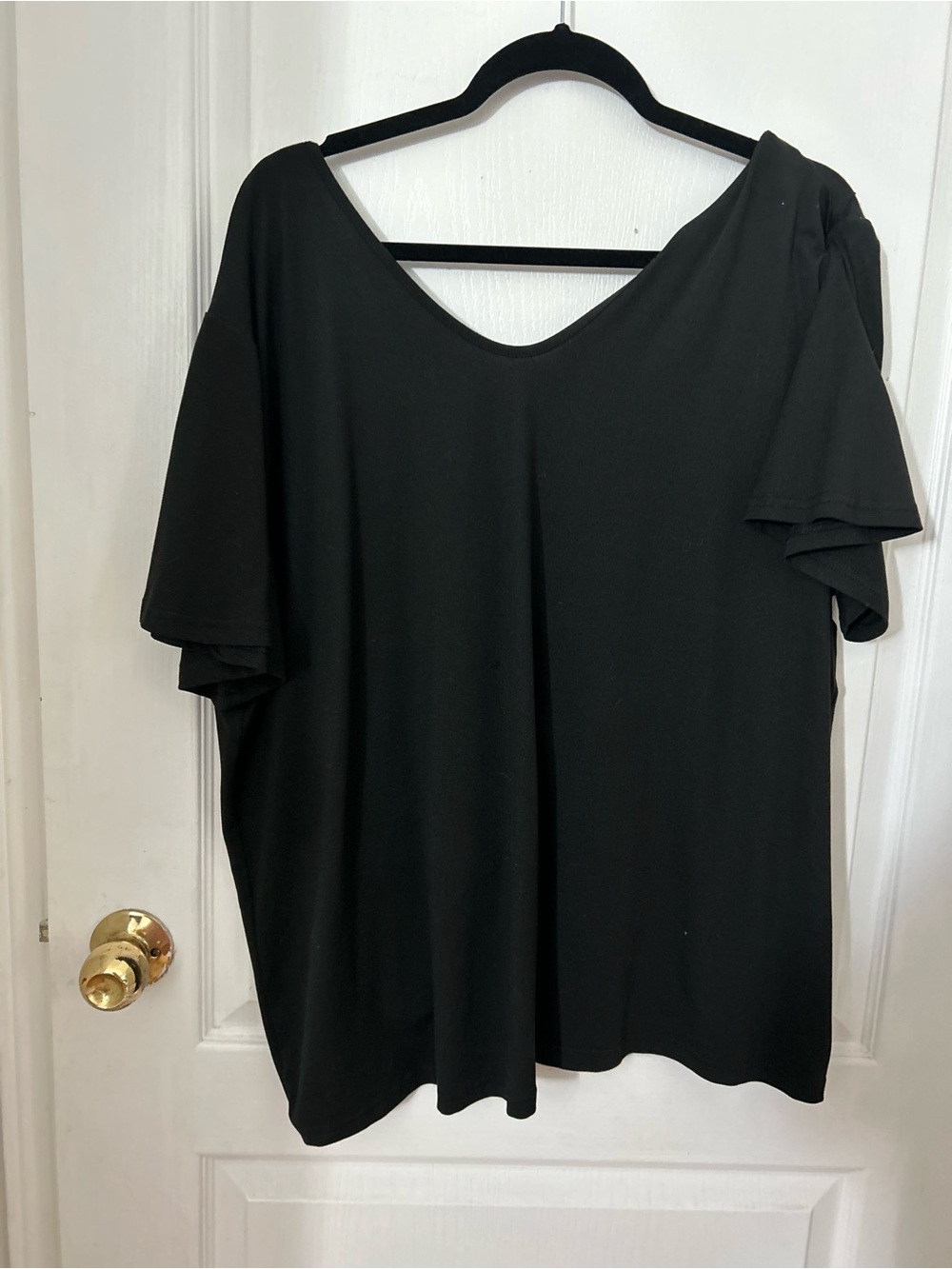 SHEIN Black V-Neck Short Sleeve Draped Top